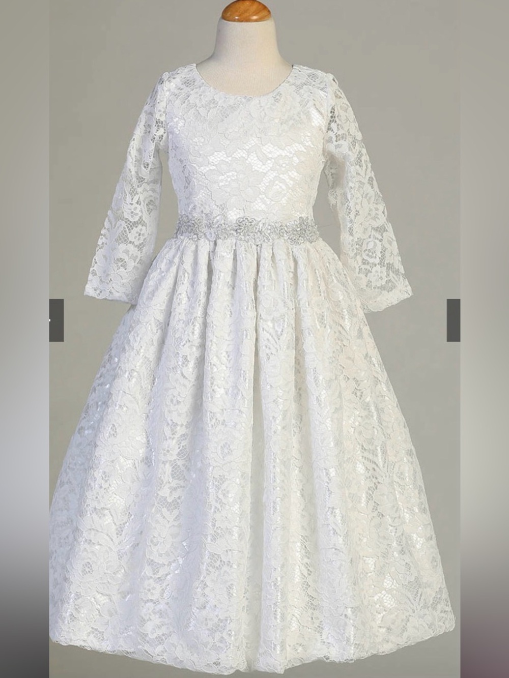 Pink Princess White Lace Long Sleeve Flower Girl/ Communion Dress